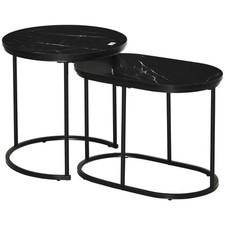 Coffee Table Set of 2 Modern Nest of Tables with Faux Marble Tabletop Black