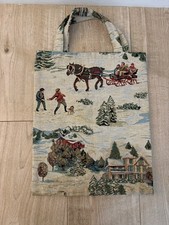 Vintage Tapestry Tote Bag – Winter Scene Horse & Sleigh Christmas Design