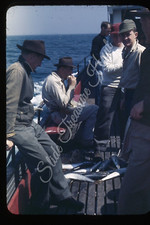 Deep Sea Fishing Men Boat Fish 35mm Slide 1940s Red Border Kodachrome