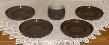 Denby Greystone SET of 4 SAUCERS & Open SUGAR BOWL VGC