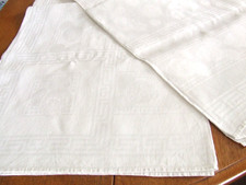 Vintage Large White Irish Linen Damask Table Cloth.