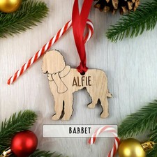 Personalised Dog Wooden Oak Decoration - Christmas Tree gift - Barbet