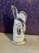 Art Glass Sculpture White And Yellow In Clear Glass Natural Form 7”h x 3 1/4” w