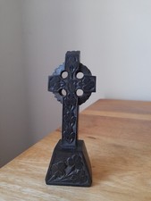 Antique Bog Oak Celtic Cross  Clover & Harp Carving