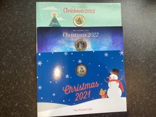 Christmas Gibraltar £2 Coins in xmas cards X 3. COLOUR 2021, 2022 & 2023.