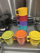 Tupperware Stackable Mugs x 7 - 3 with Lids/Coasters Multicoloured