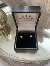 18 Ct  White Gold Princess Cut Solitaire Diamond Stud Earrings - 0.46 Carats