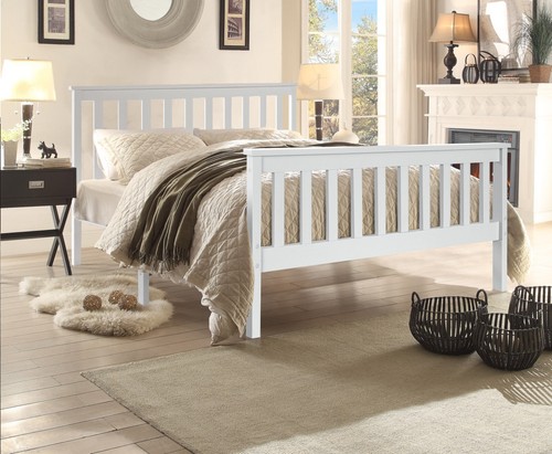White 4ft 3ft wooden bed - white, frame