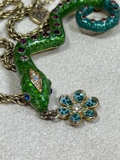 Statement Betsey Johnson Snake Necklace Vintage Green Enamel Jungle Fever 291