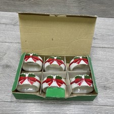 Vintage Set of 6 Christmas Ribbon & Holly Porcelain Napkin Rings Boxed Japan