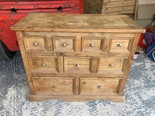 Vintage Retro Solid Brown Wooden Chest 9 Drawers Sideboard Cabinet