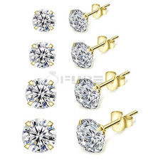 14ct Gold On Real 925 Sterling Silver Diamond Cut Sleeper Round Stud Earrings