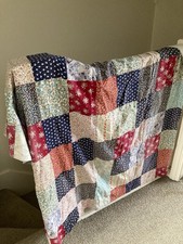 Vintage Hand Sewn Patchwork Fabric Lined Curtain Panel 70s 80s craft 