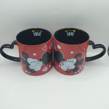 Disney Store Giant True Love Mickey & Minnie Mug Set w Chalkboard Heart