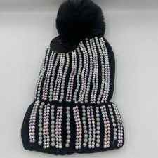 Beanie Hat Black With White