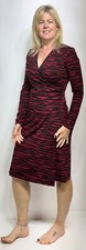 HOBBS Dress Long Slv Jersey Animal Mock Wrap Semi Fit Black/Deep Red(A315)RRP£89