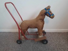 LINES PEDIGREE Push Along Horse 1960s vintage.Made in IRELAND. Mohair. Gorgeous!