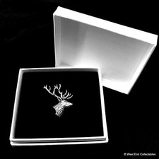 Deer Stag Head Silver Pewter Pin Brooch Badge in Gift Box- UK Made Present