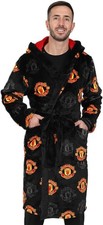 Manchester United Mens Official F.C. Dressing Gown Fleece Hooded Man L, Black 