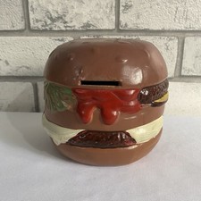 ? Vintage Retro Large Huge Ceramic Hamburger Cheeseburger Money Coin Bank ?