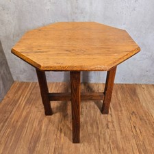 Oak Octagonal Top Side Sofa Coffee Table or Plant Stand Utility Vintage