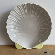 Vintage Poole Pottery Scallop Shell Dish C103 Lime Yellow Seagull Twintone 23cm