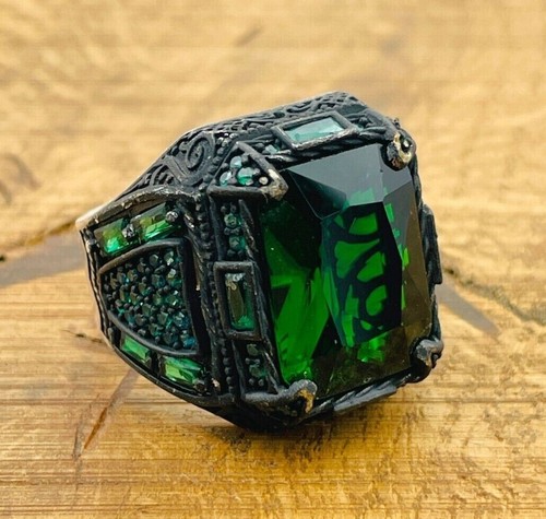Silver mens ring - mens, green