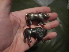 Brass Coloured Metal Animals,Rhino & Bison.