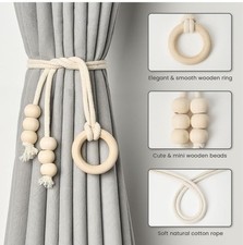 2X Wooden Beaded Curtain Tie