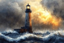 LIGHTHOUSE STORMY SEASCAPE CANVAS PICTURE PRINT WALL ART