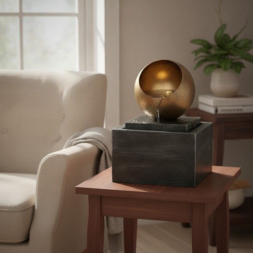 Golden globe water feature - globe,