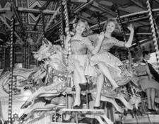 Twins Jennifer & Susan Baker a fairground roundabout ride Batte- 1962 Old Photo