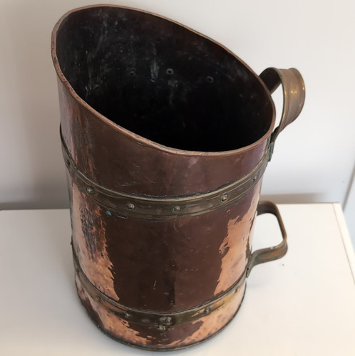 Antique copper coal scuttle - coal,