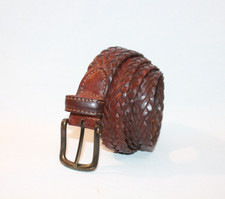 Vintage Mens Leather Belt upto 46" Brown Woven Braided