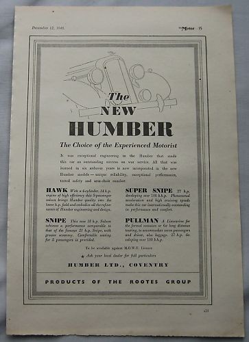 1945 humber original advert - original,