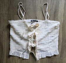 Brand New Without Tags Zara Cream Lace Tie Up Top Size Medium