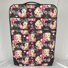 Vtg Y2K Betty Boop Large Rolling Suitcase Luggage Black Pink Red Kiss Heart RARE