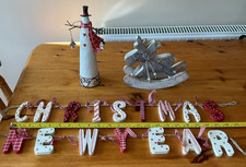 Christmas & New Year Banner of Wooden Letters, Reindeer & Snowman