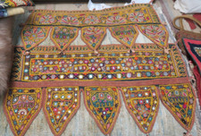 Set of 2 Vintage Ethnic Embroidery Mirrorwork Toran India Shisha Banjara Kutch