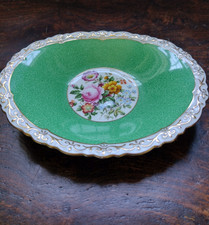 Vintage Coalport Bone China Oval Dish Green with Central Floral Decoration