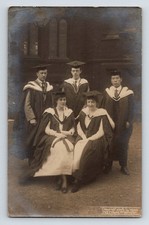 Social History RPPC: 5 Manchester Graduates In Mortar Boards. 2 Female & 1 Asian