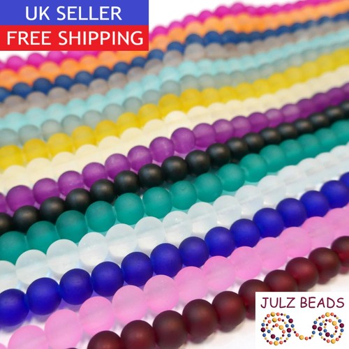 Frosted round glass beads - round,