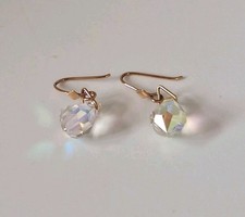 Pair Of 9ct Gold Aurora Borealis Crystal Dangly Drop Earrings With Box