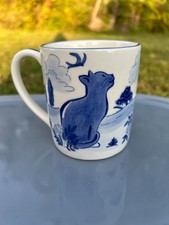 Vintage blue Cat mug tea cup hand painted moggie Quail stoneware