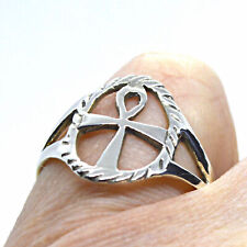 Egyptian Ankh 925 Silver Ring Key of Life Reiki Wicca Pagan Goth Protection