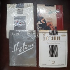 Stockings x4 Pairs Vintage 1980s 90s Seamed Fishnets Xmas In Packets One Size