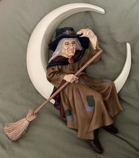 Rare Jun Asilo Vintage Large WITCH in Moon 1996 Sculpture Figure Decoration Sign