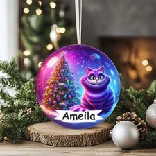 Personalised Cheshire Cat Christmas Printed bauble Acrylic Gift Tag eh246