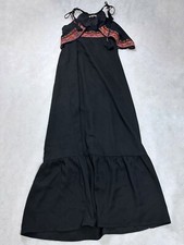 Size 10 Maxi Dress Black Embroidered BIBA Tassels Boho Hippie