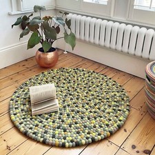 Handmade Green Felt Ball Rug -